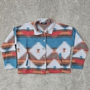 Blue B Aztec Woven Button Up Collared Western Jacket Multicolor Womens Large